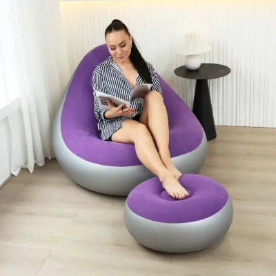 Modern Outdoor Inflatable PVC Flocking Sofa Bed New Foldable Recliner with Foot Pump for Bedroom & Living Room or Hospital Use