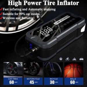 Car Jump Starter with Air Compressor Cordless Tire Inflator Portable Car Emergency Kit Jumper Fast Charging Power Bank 24000mAh