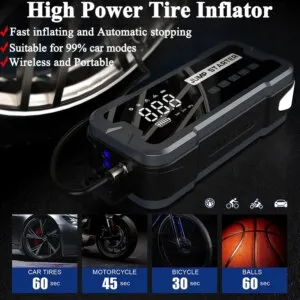 Car Jump Starter with Air Compressor Cordless Tire Inflator Portable Car Emergency Kit Jumper Fast Charging Power Bank 24000mAh