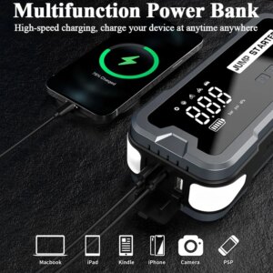 Car Jump Starter with Air Compressor Cordless Tire Inflator Portable Car Emergency Kit Jumper Fast Charging Power Bank 24000mAh