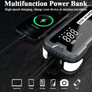 Car Jump Starter with Air Compressor Cordless Tire Inflator Portable Car Emergency Kit Jumper Fast Charging Power Bank 24000mAh