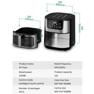 Touch Screen Large Capacity 8.5L 10L 12L 15L Stainless Steel Smart Air Fryer Digital Commercial Multifuncional Air Fryer Oven